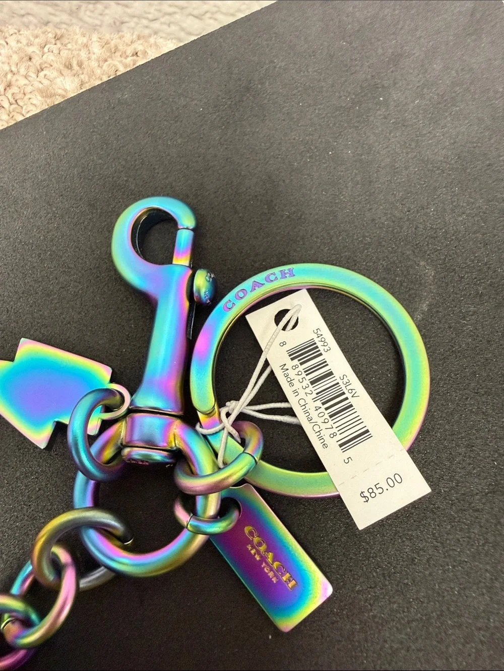 Coach Iridescent Rexy Rainbow Skeleton Keyring Charm